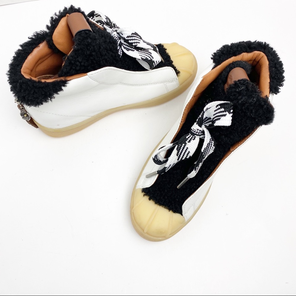 COACH Leather Colorblock High-Top Platform Wedge Shearling Boot Sneakers Size 6